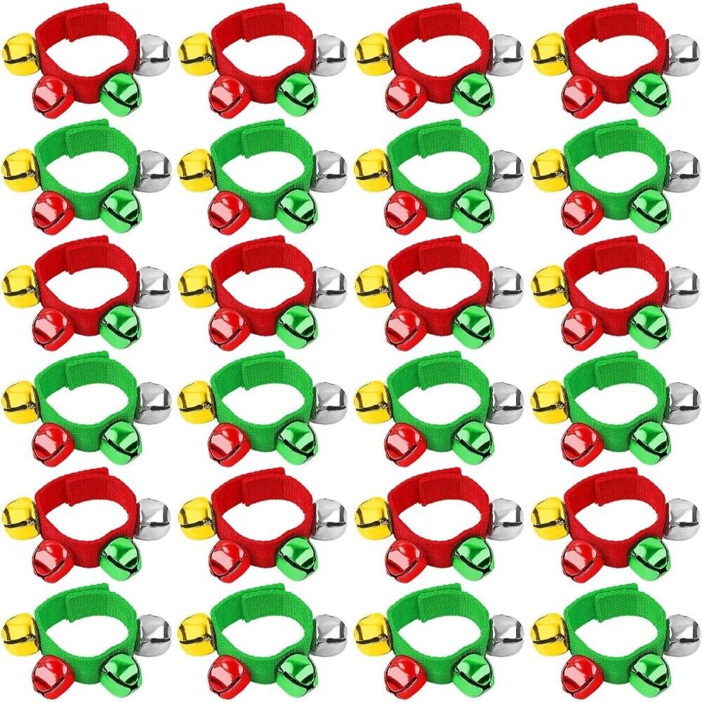 Christmas Wrist Bells Bracelets, 24Pcs Wrist Band Jingle Bells with Red Green Go